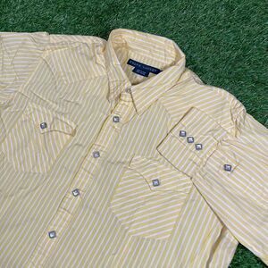 Vintage Ralph Lauren western pearl snap yellow and white striped button up shirt